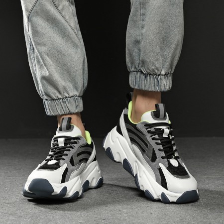Men's Fashion Thick-Soled Lace-Up Round Toe Casual Sports Shoes